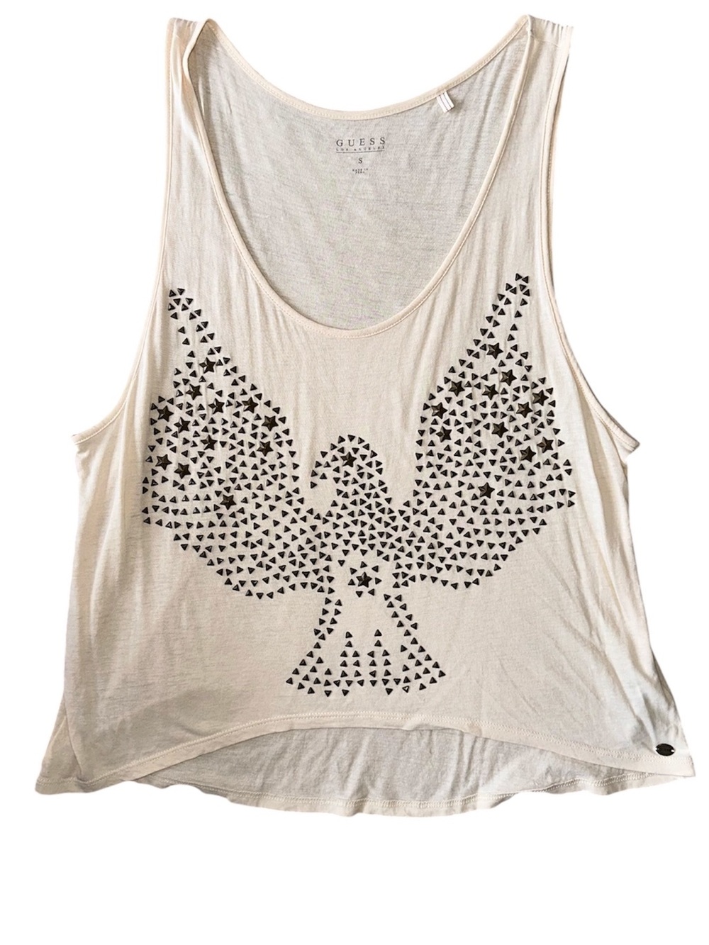 GUESS Cream Tank Top with Black Studded Eagle Graphic